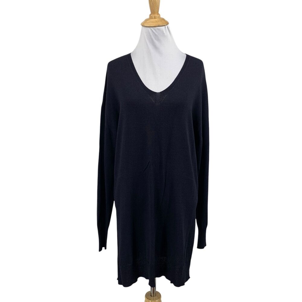 Sandro Ferrone Sweater Womens M Medium Indigo V Neck Long Sleeve Side Slit Tunic